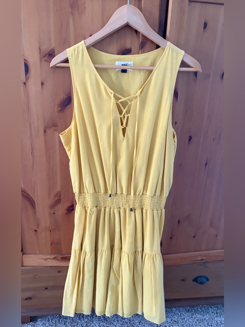 Universal Thread Yellow Lace-Up Smocked Waist Mini Dress